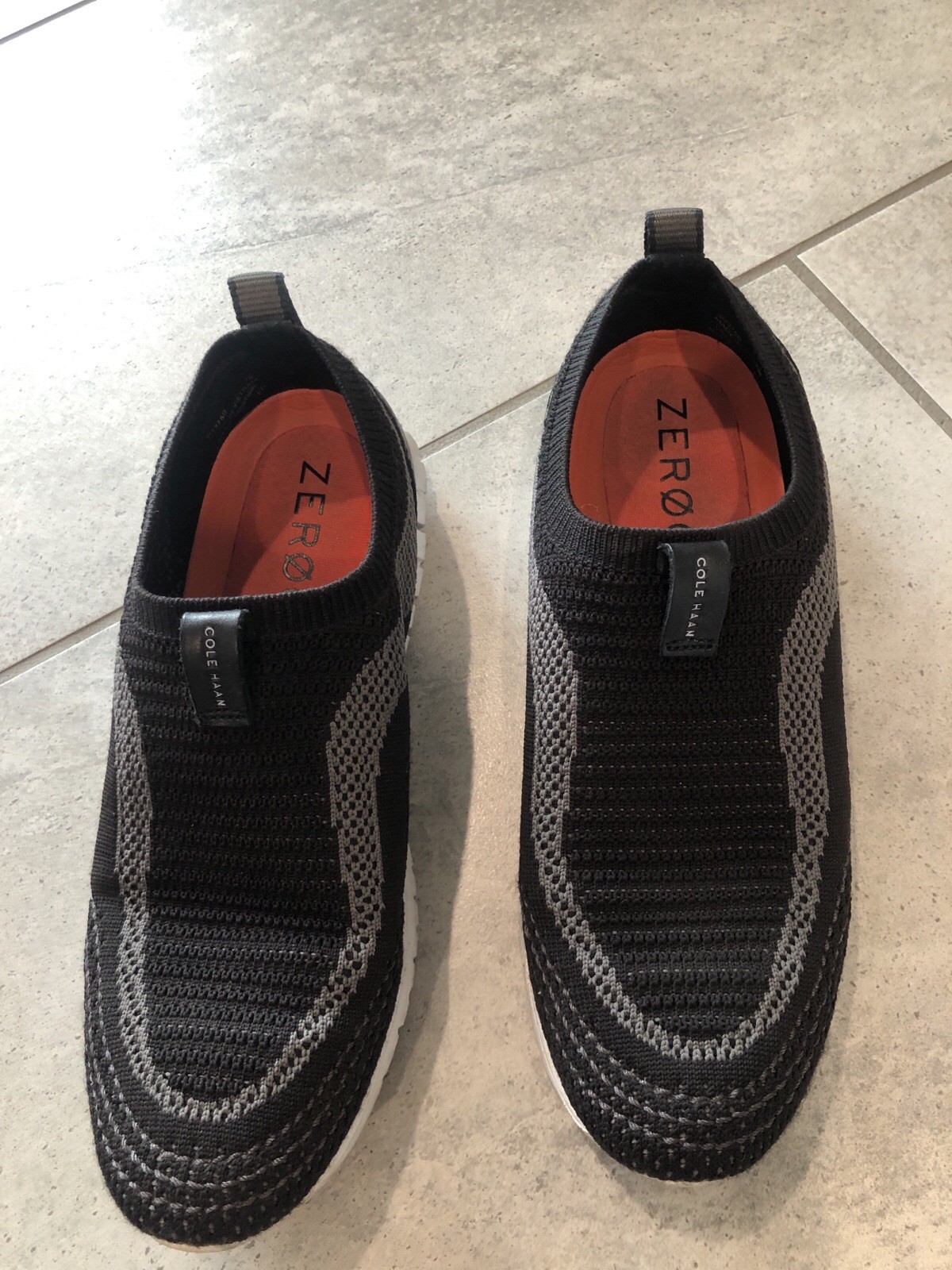 Cole Haan Slip-On Knit Sneakers – Black with Gray and Orange