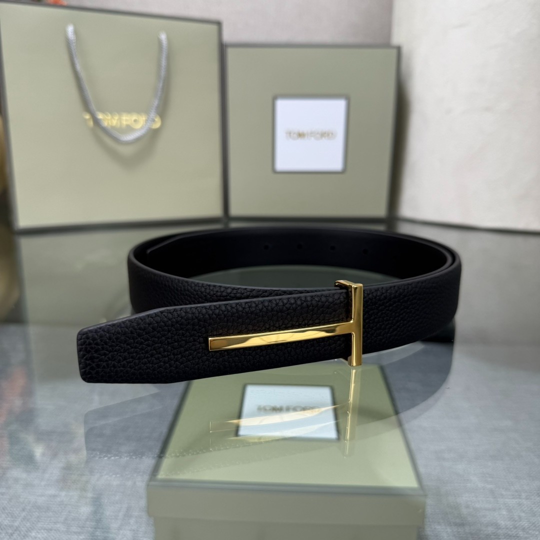 Authentic Tom Ford Reversible Leather T-Buckle Belt Luxury Designer Fashion