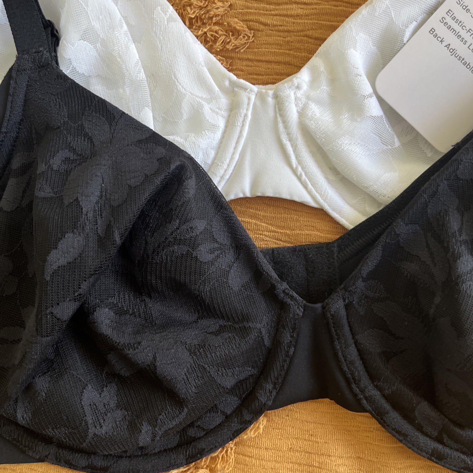 Warner’s Women’s 2-Pack T-Shirt Bras 36C Underwire Unlined Lace Black/ White