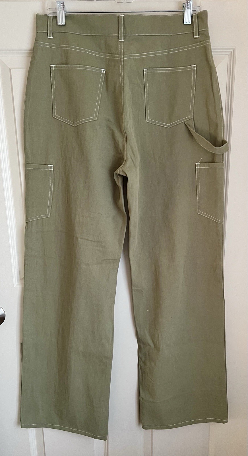 Sky to Moon Women’s Green Cargo Utility Pants Solid Flat Front Patch Pockets