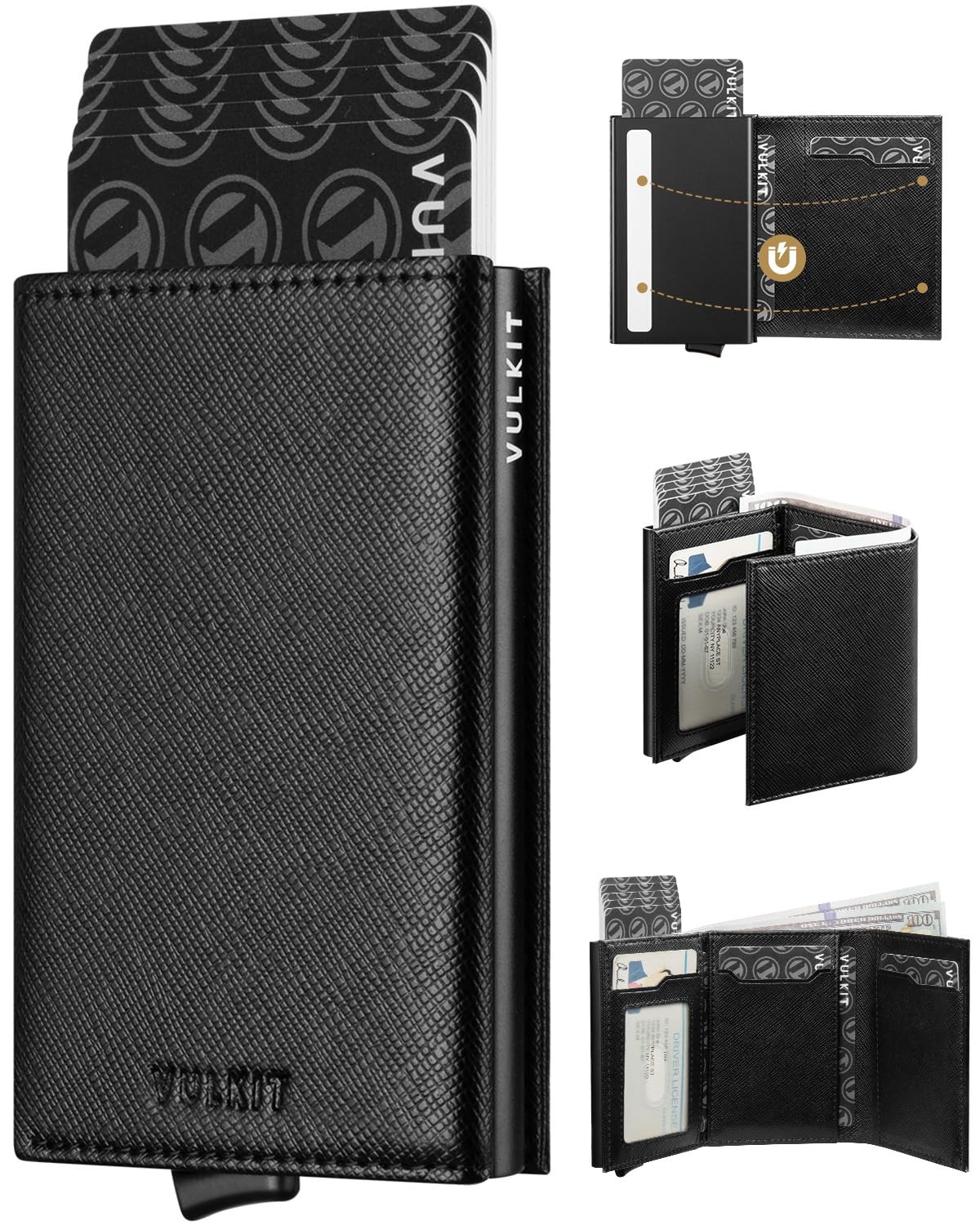 Pop up Card Wallet Minimalist Cash Wallets RFID Blocking Leather Smart Credit…