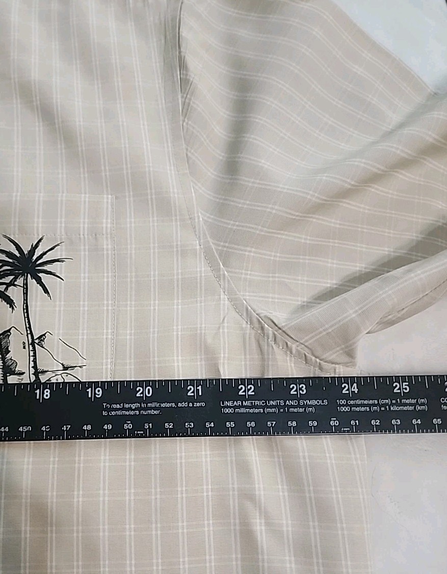 Havana Breeze Men’s L Beige White Plaid Beach Party Hawaiian Aloha Shirt Cruise