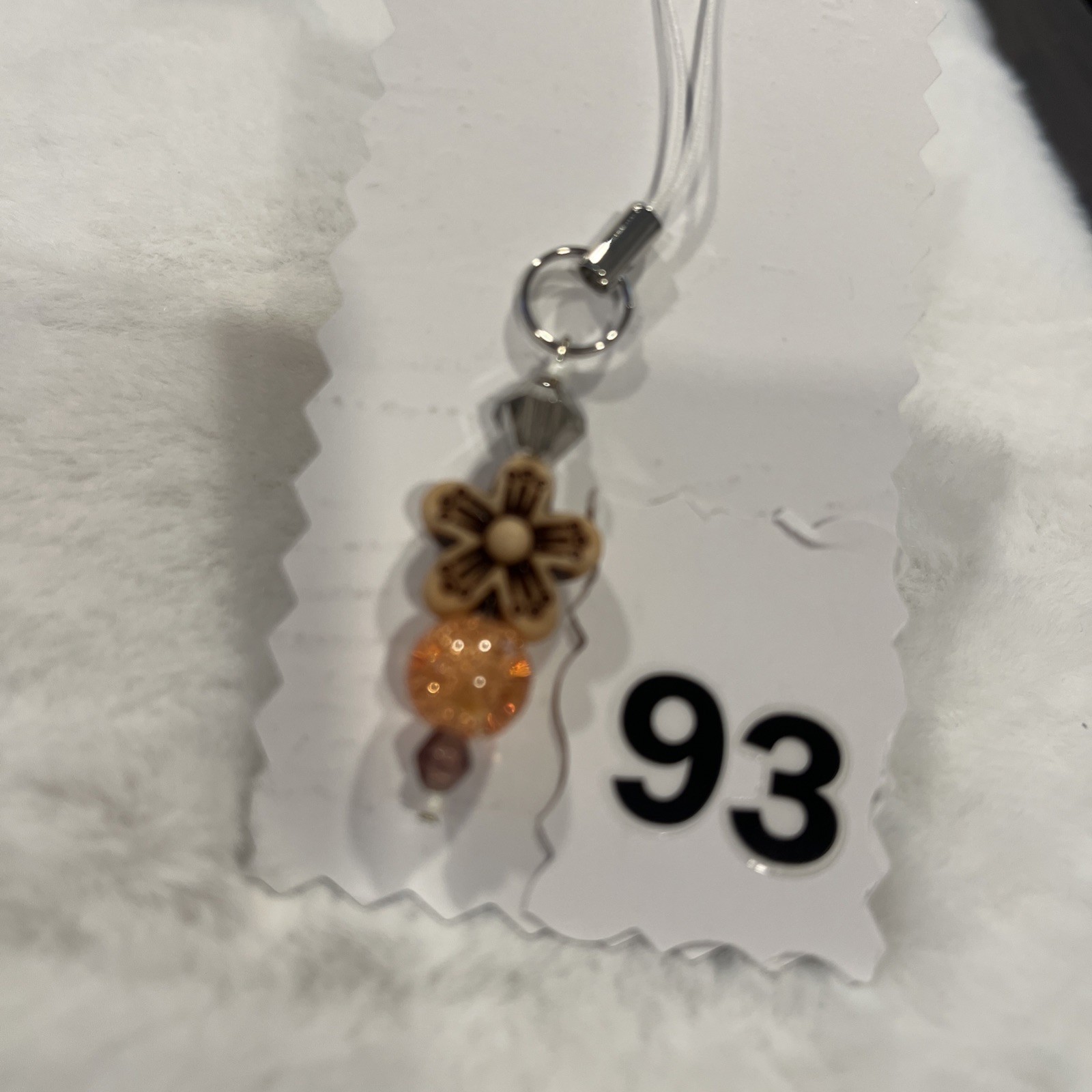 Brown/Orange/Silver Beaded Floral Flower Key Chain Charm – Metal/Plastic Women