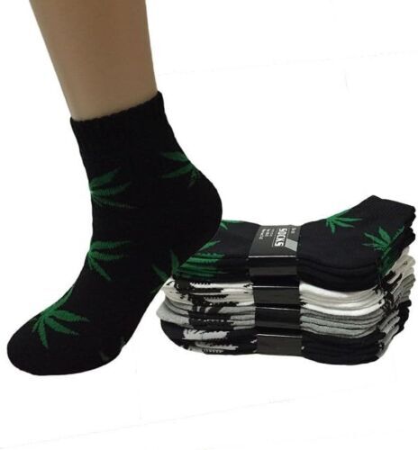 12 Pairs Mens Ankle/Quarter Crew Weed Leaf Socks Cotton Low Cut Socks 9-11,10-13