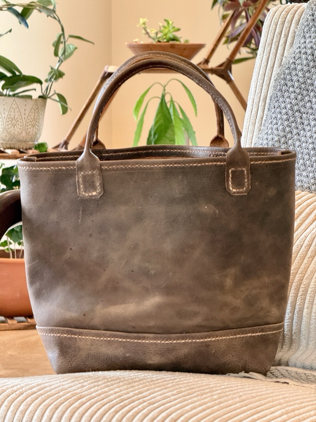 Hand Stitched Genuine Leather Small hand tote Bag
