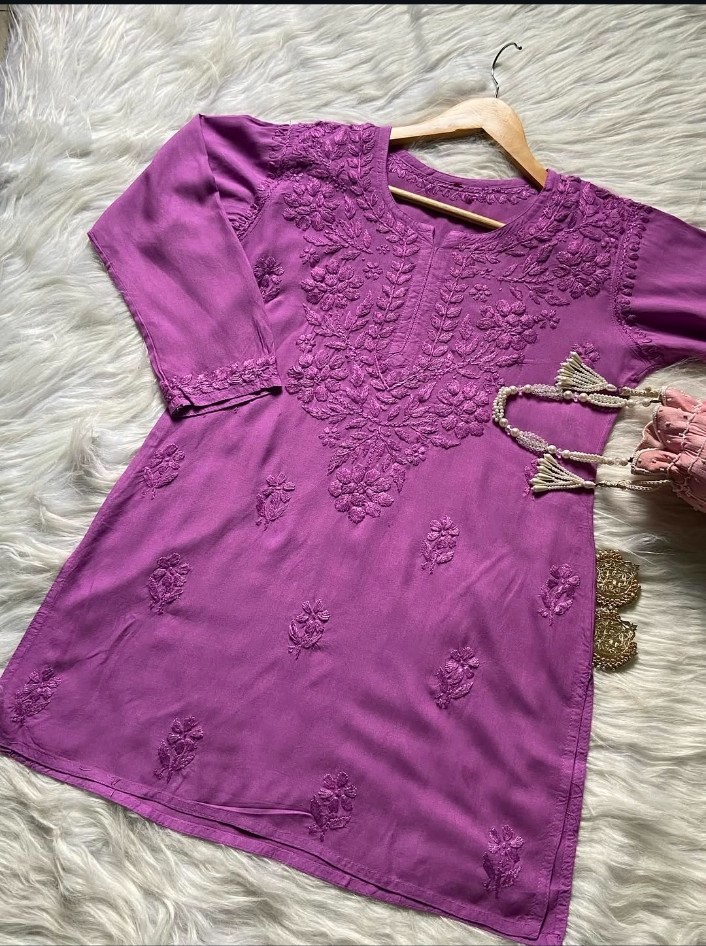 Chikankari Handwork Embroided Short Premium Kurtis