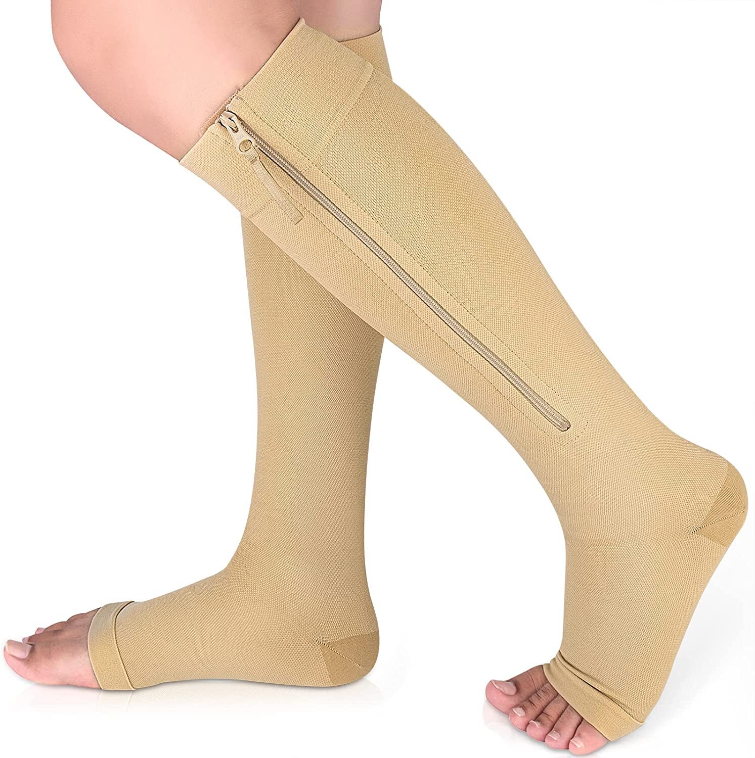 Zipper Compression Socks Stockings Women Men Knee High Socks 20-30 mmHG Open