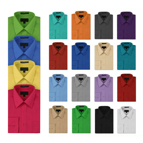 NEW Omega Tux Men’s Dress Shirt Long Sleeve Solid Color Regular Fit 15 Colors