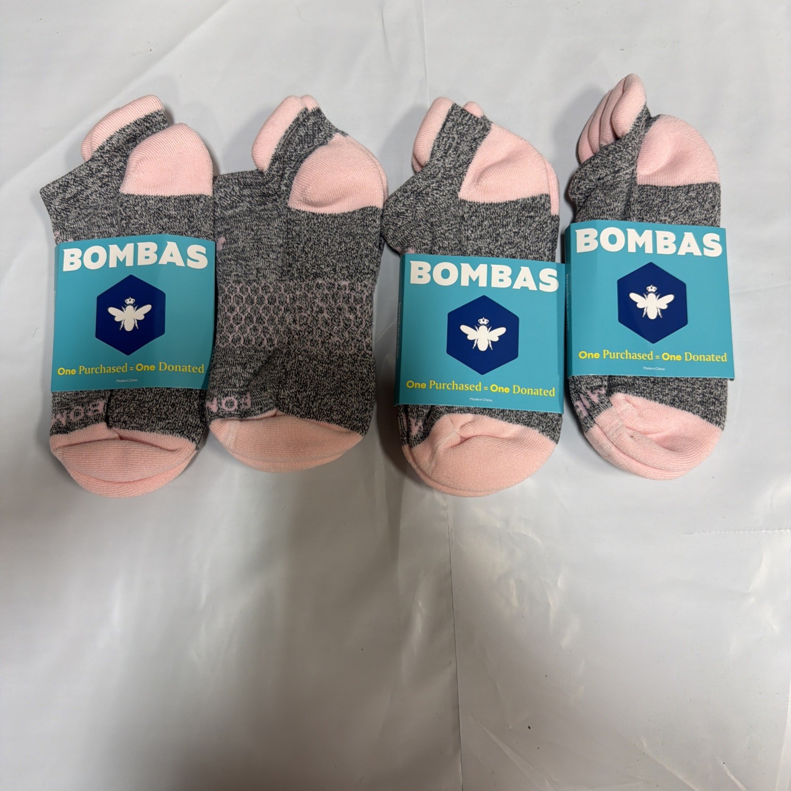 4 Pack Bombas All-Purpose Ankle Socks – Women’s Medium – Grey / Light Pink