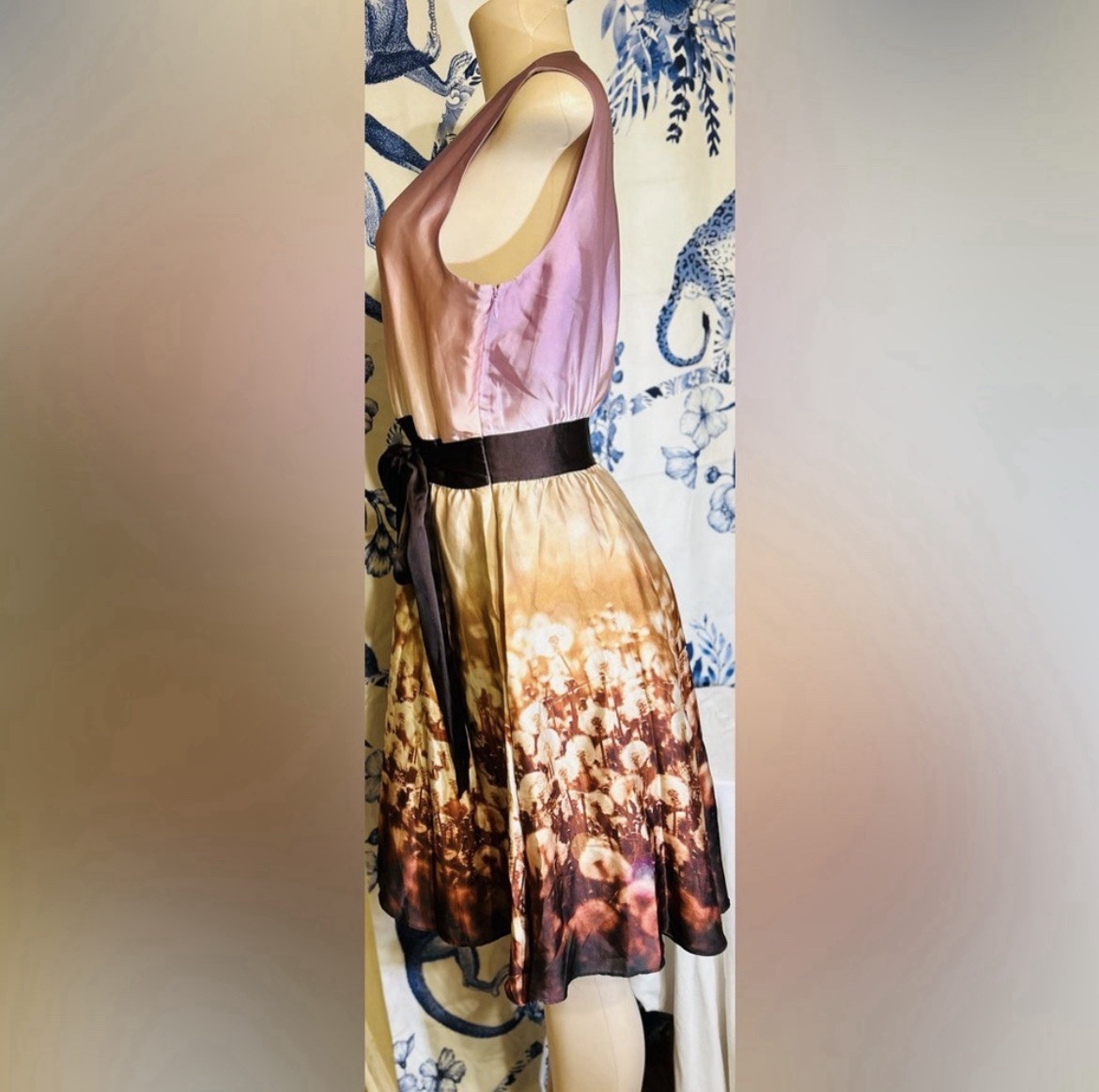 Ted Baker London Gradient Pink Brown Silk Satin A-Line Midi Bow Dress 4