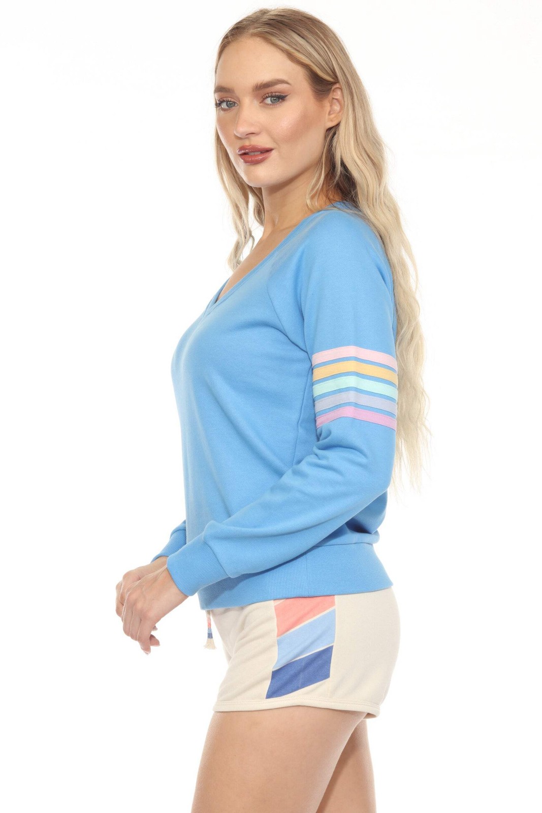 PJ Salvage Tranquil Blue Rainbow Room Long Sleeve Lounge Top RKRRLS*