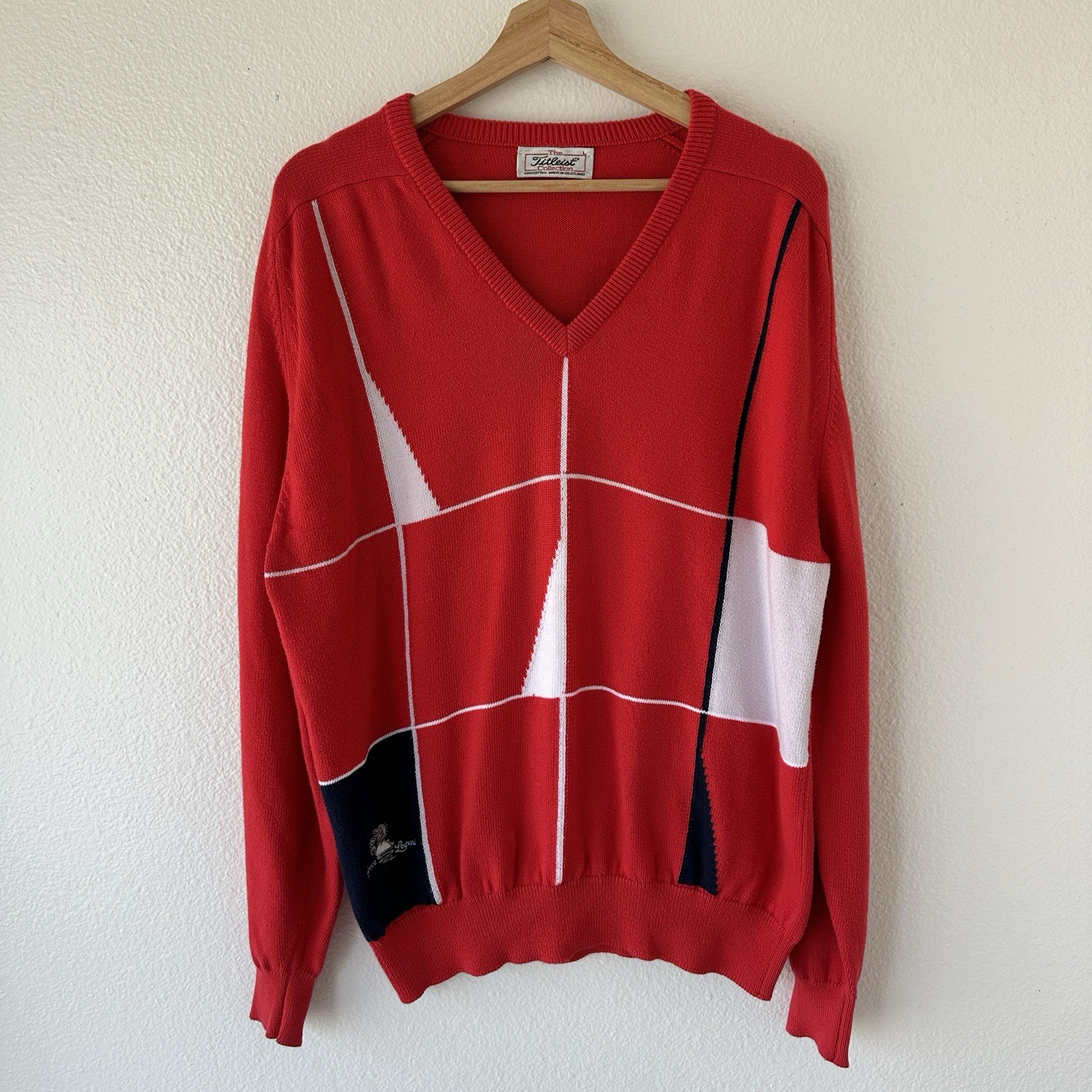 Vintage Titleist Golf Sweater Men’s L Made In Scotland 100% Cotton Red 80s 90s