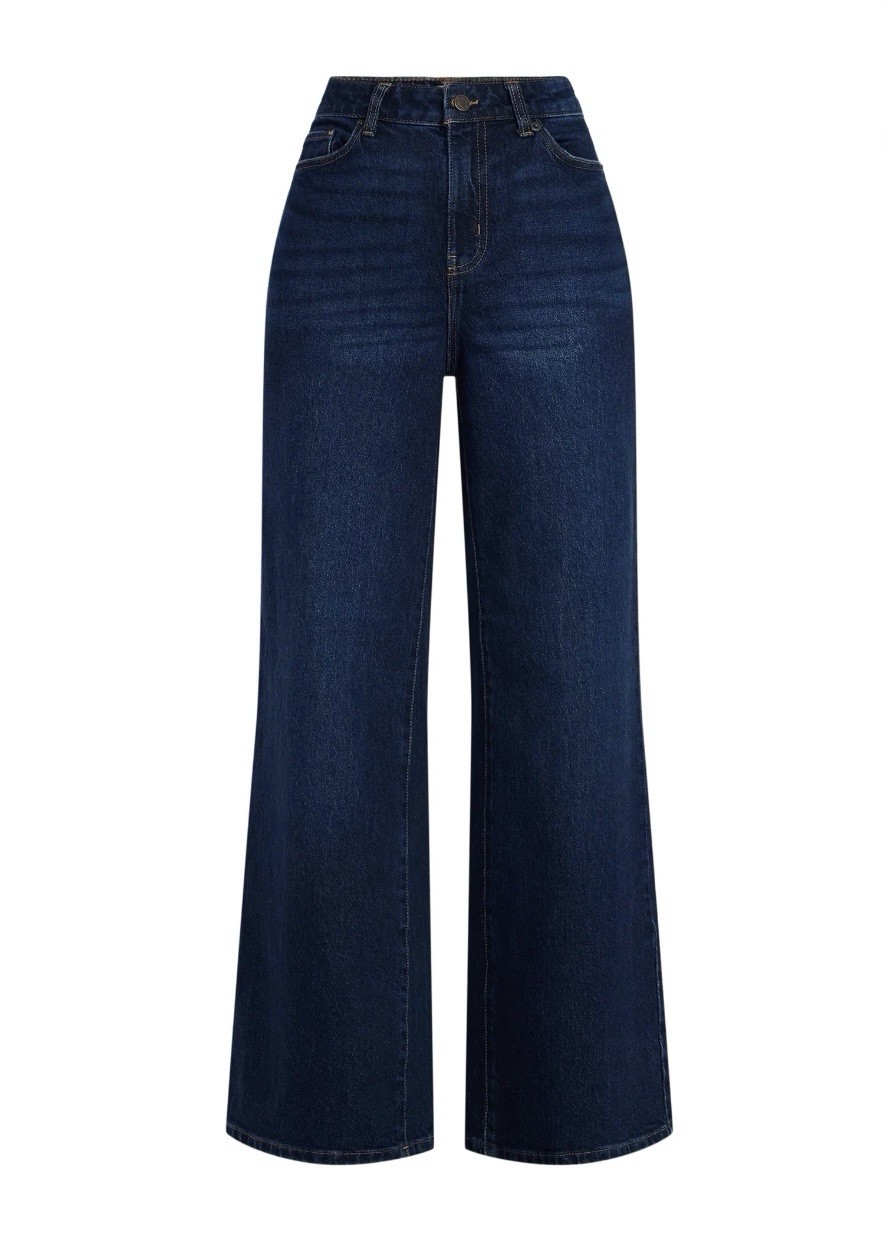 Time and Tru Women’s Dark Wash Wide-Leg Blue Denim Jeans 5-Pocket, High Rise, 16