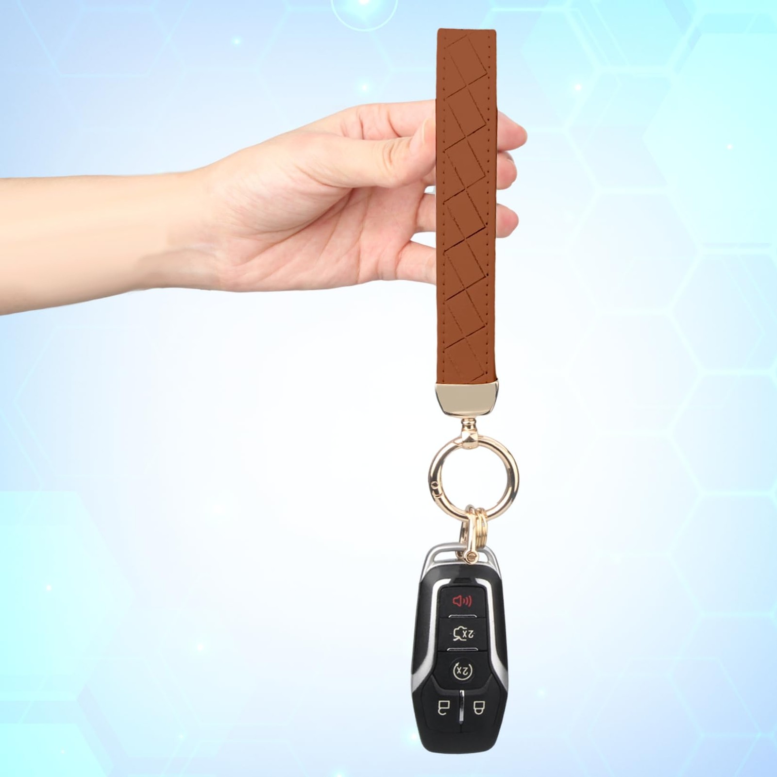 Leather Wristlet Keychain, Wrist Car Key Chain, with 2 Key Rings ï¼† Anti Brown