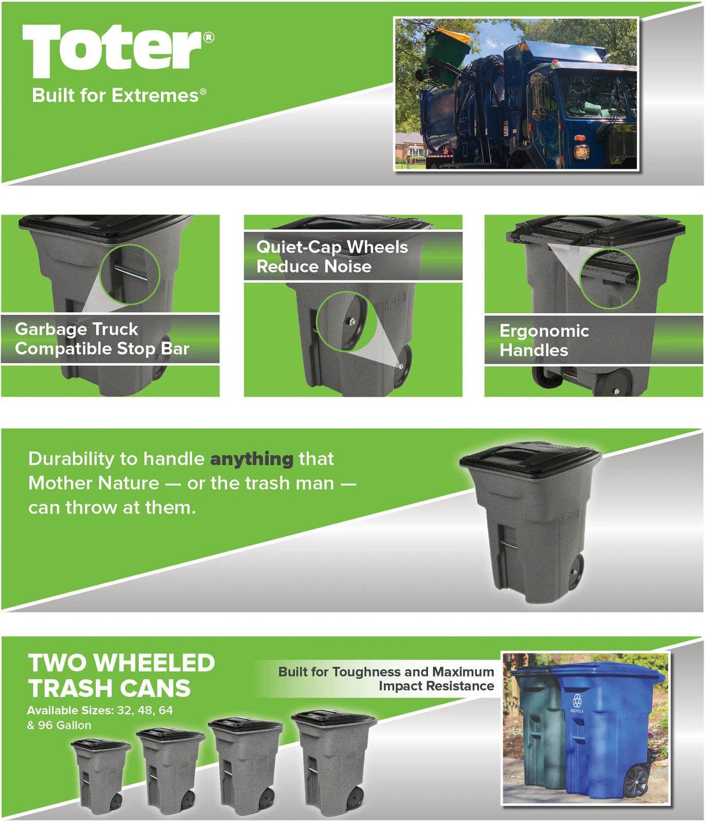 Toter 96 Gallon Brownstone Plastic Wheeled Indoor/Outdoor Hinged Lid Trash|12344