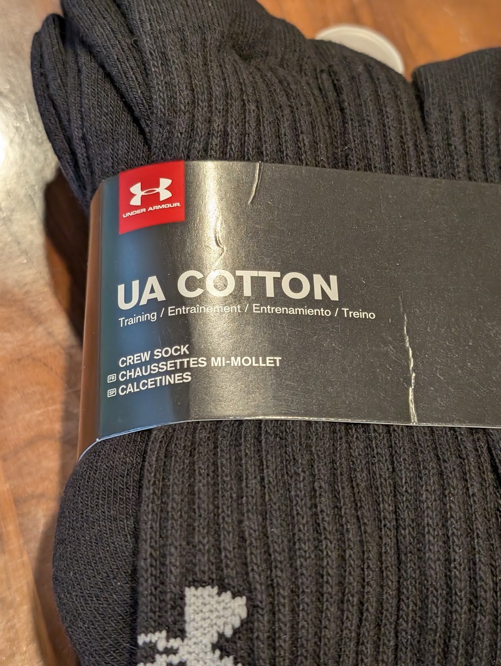 6 Pair Under Armour Men Crew Socks BLACK Large 8-12 Cotton NEW