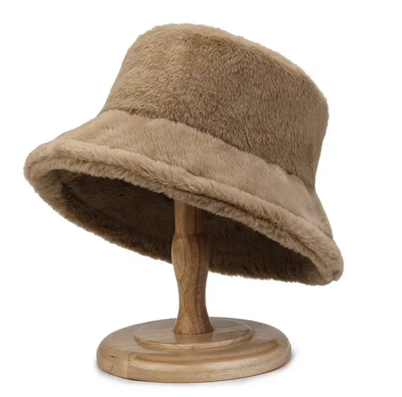 Soft Women Plush Cute Winter Bucket Hat Wide Brim Fluffy Fisherman Faux Fur Cap