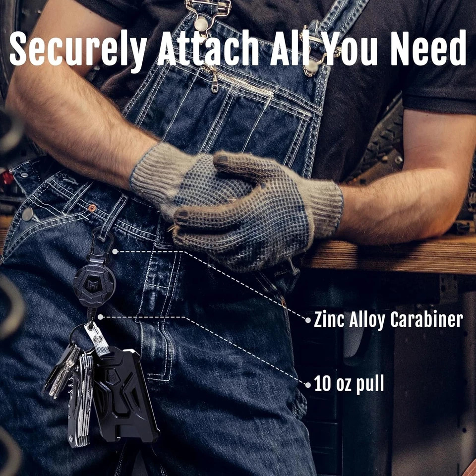 Retractable Badge Holder, Heavy Duty Carabiner Keychain, Tactical ID Card Holder