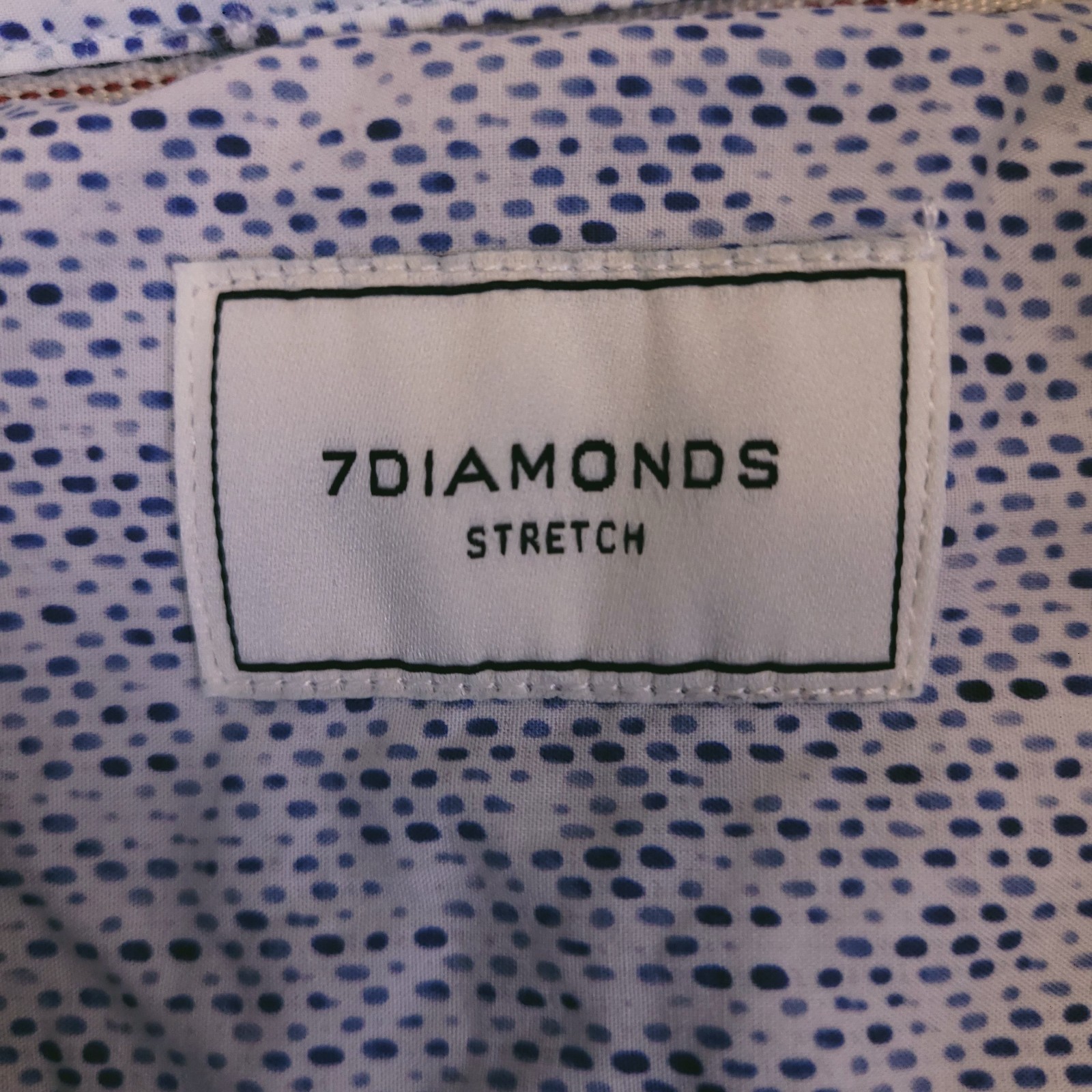 7D 7 Diamonds Stretch Shirt Mens XL Button Up Geometric Trim Contrast Blue
