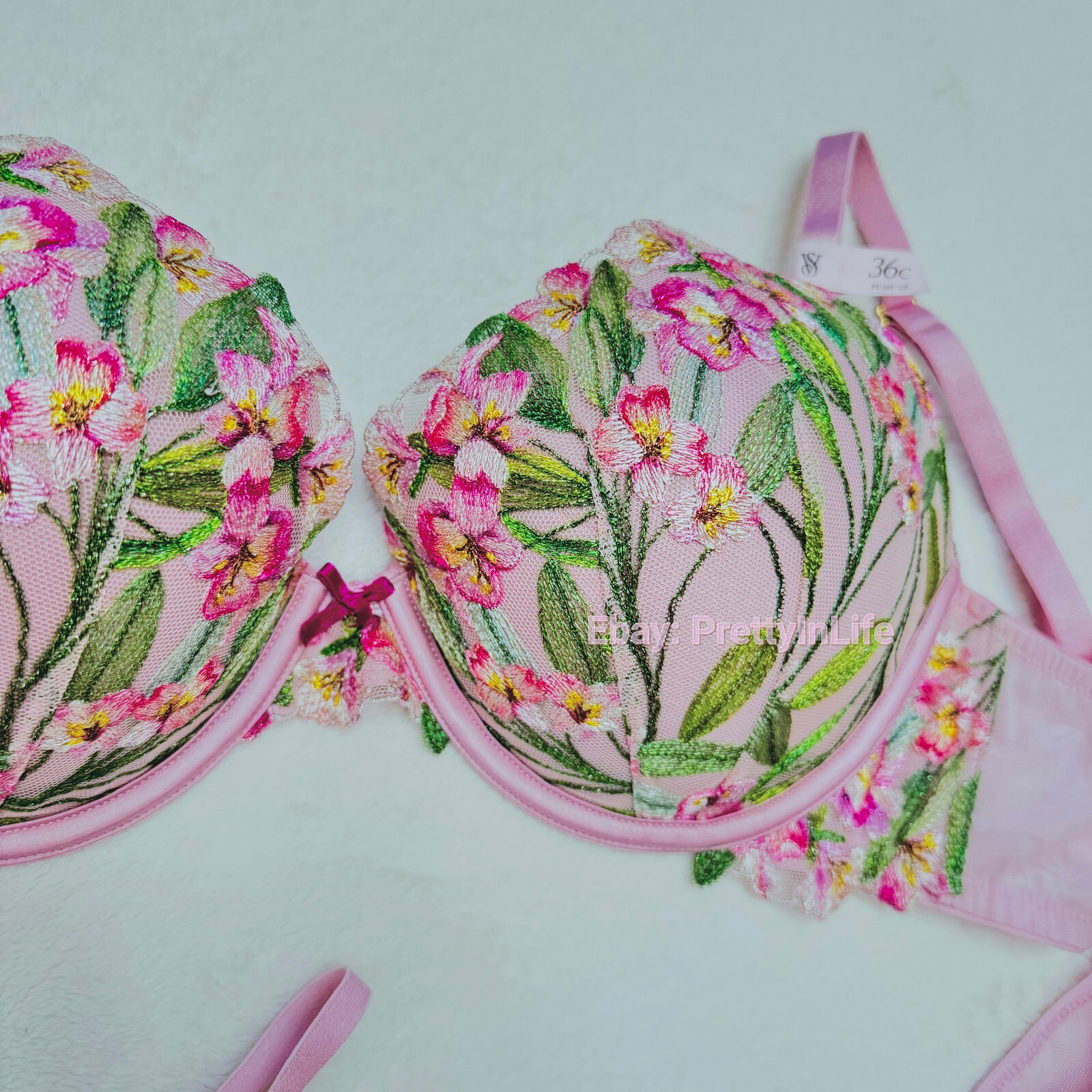 Victoria’s Secret Dream Angels Push Up bra set embroidery Lily floral pink rose