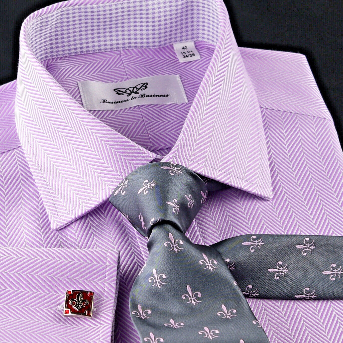 Purple Luxury Herringbone Formal Business Dress Shirt With Light Houndstooth