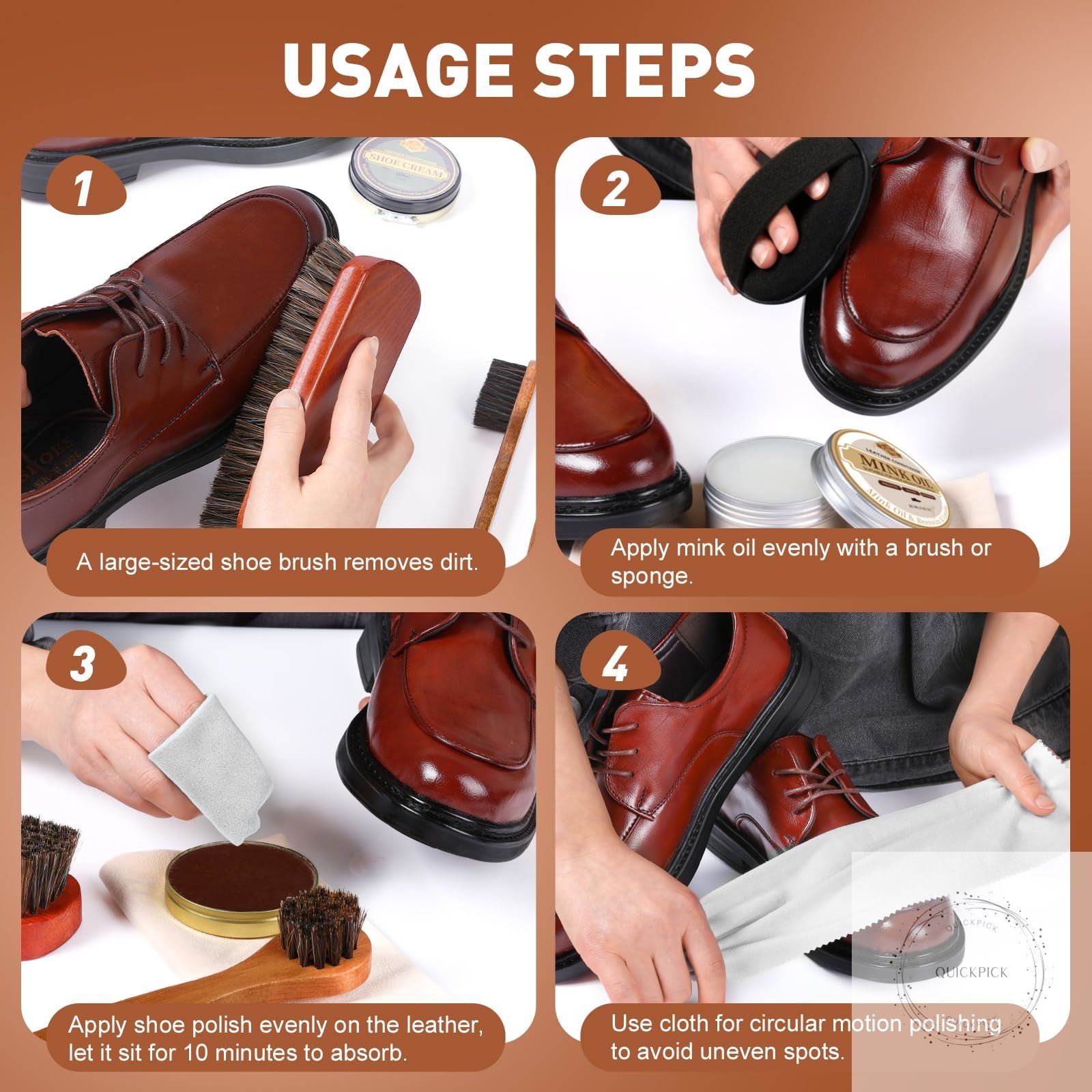 16PCS Leather Shoe Polish Kit,Shoe Shine Kit with Black/Brown Shoe Polish,Shoe