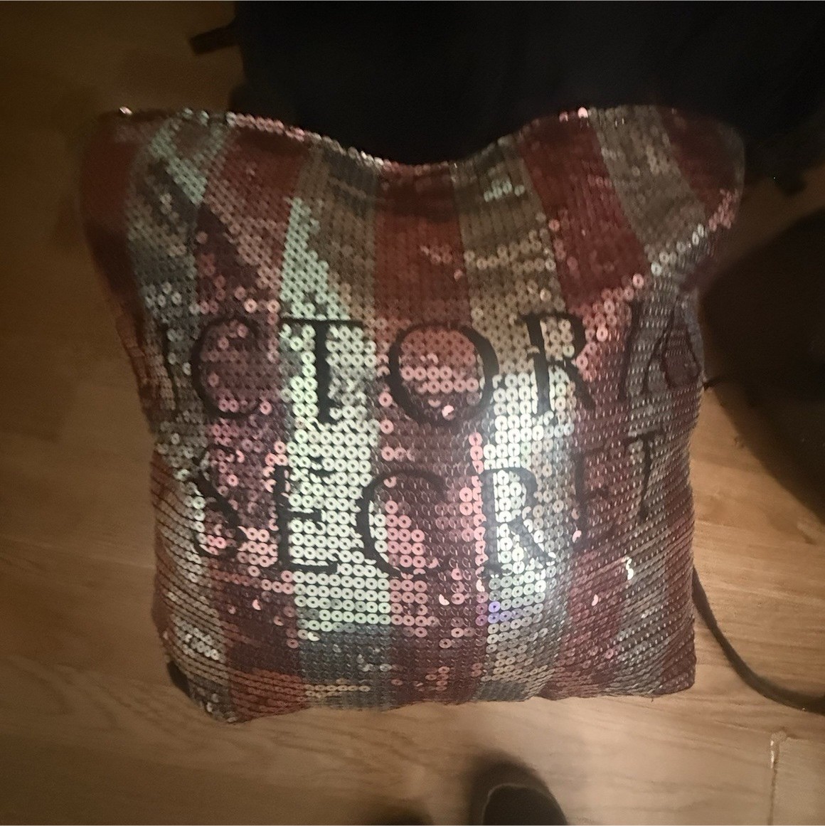 Victoria’s Secret Multicolor Sequin Plaid Zip Clutch with Logo Accents