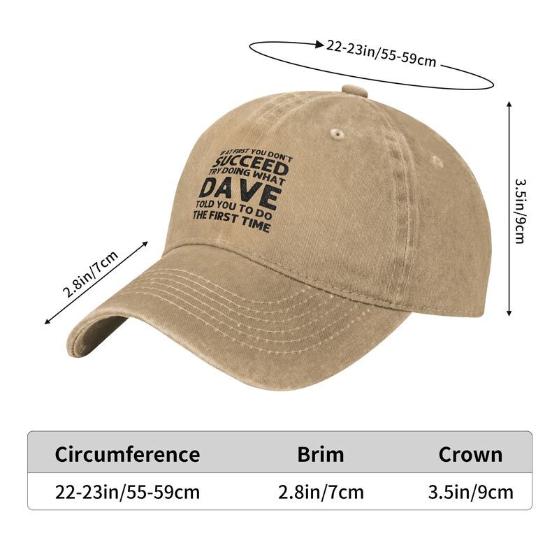 SUCCEED DAVE Unisex Washed Baseball Cap Funny Graphic Print Adjustable Sun Hat