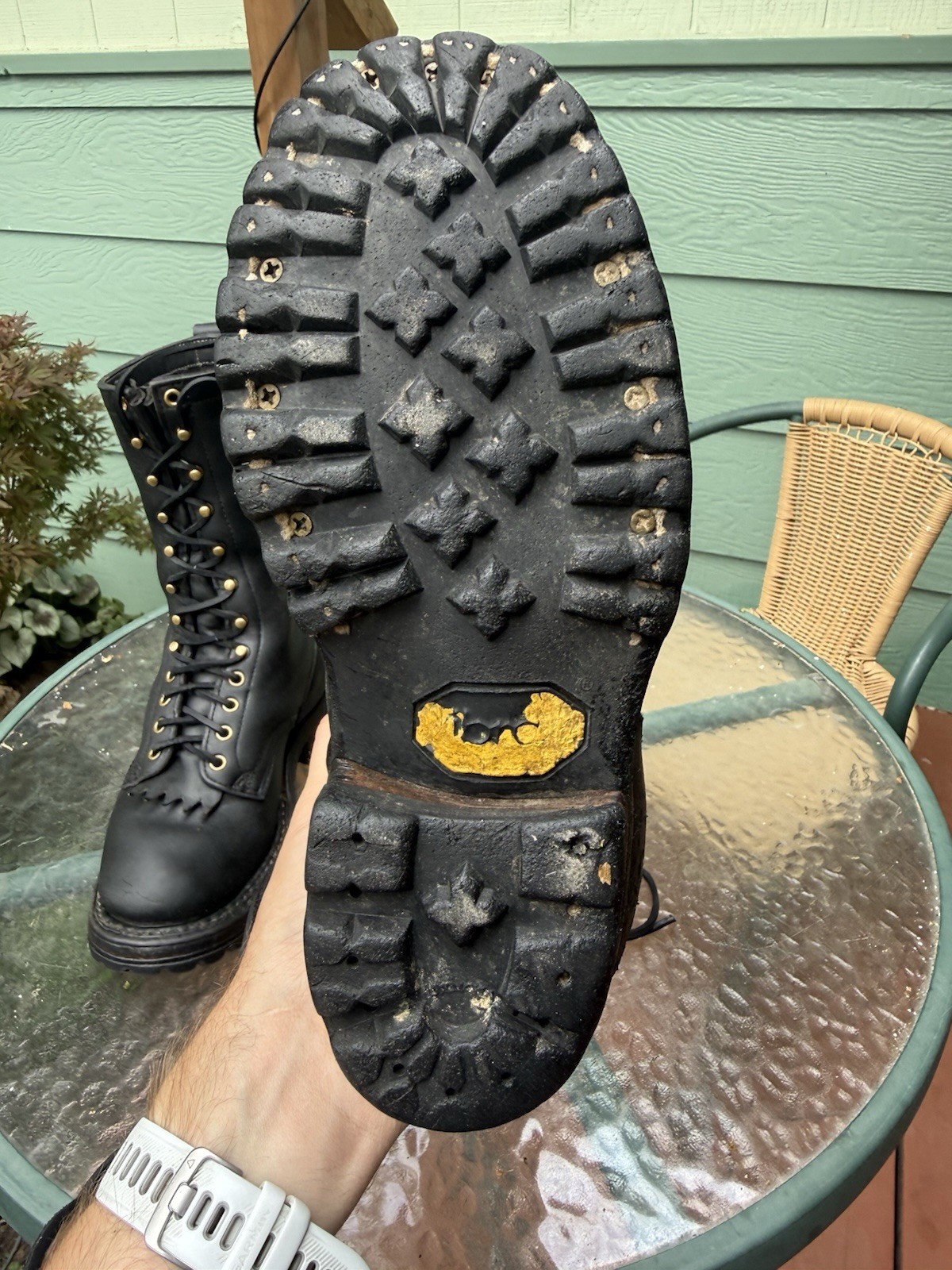 White’s Smoke Jumper Logger Boots –Size 7E –Black Leather –Vibram Sole –USA Made