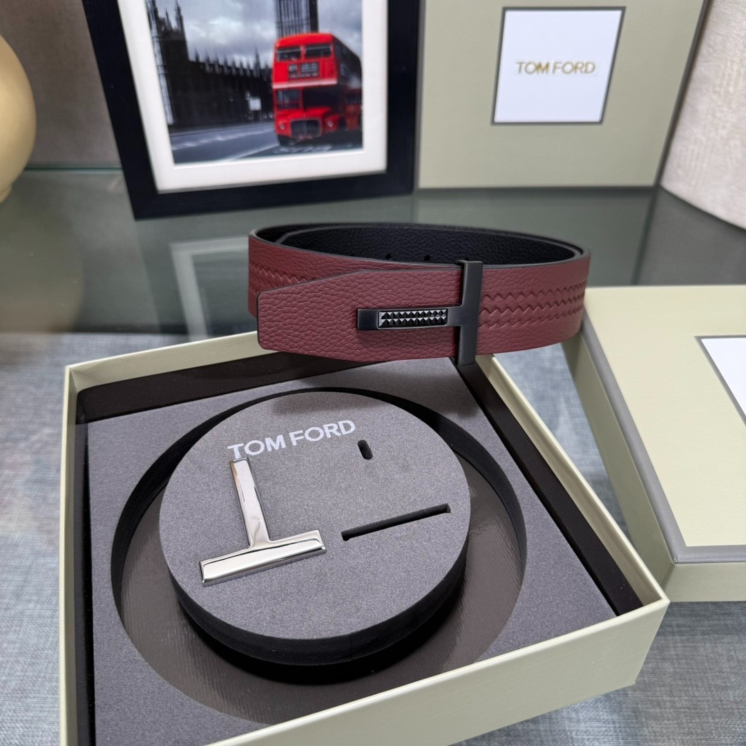 Tom Ford Handmade Double-Buckle Reversible Belt Black/Red 3.8cm/1.50″
