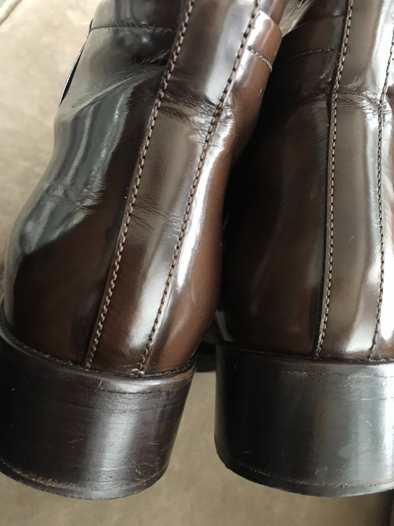 Prada High Polish Leather Riding Boots Dark Brown Size 39 Womens Ladies