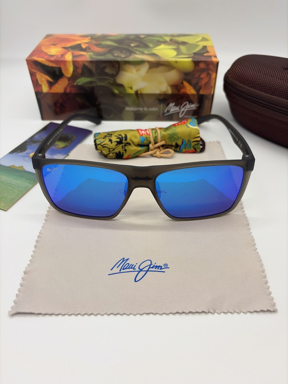 Maui Jim MJ455-14 HONOKALANI Polarized Sunglasses Grey Frames Blue Lens