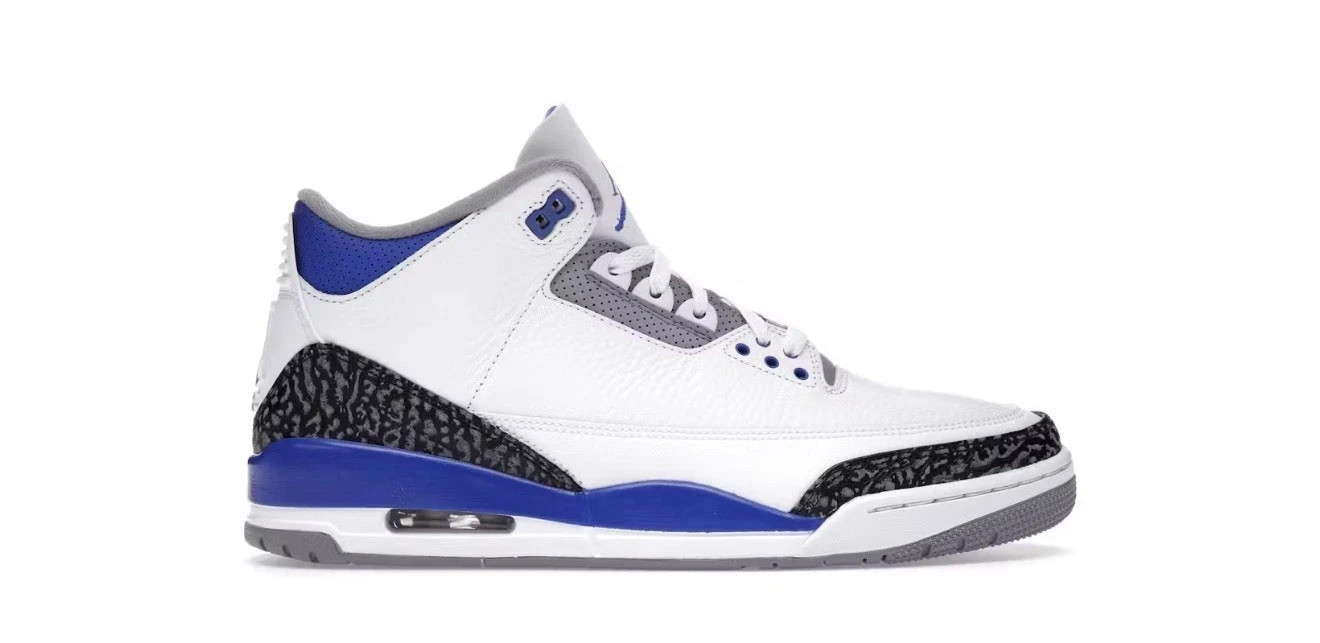 Air Jordan 3 Retro Men’s Sneakers White/Racer Blue-Black, Size 9.5 Brand New