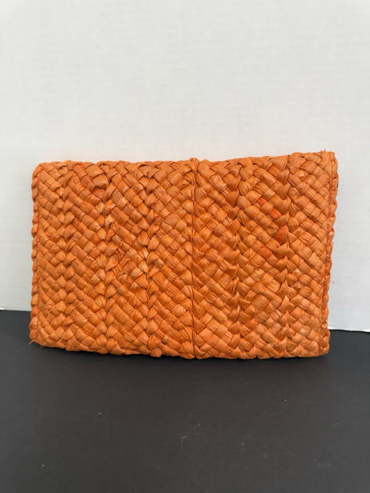 Orange Woven Raffia Straw Clutch Envelope Purse Boho Beach Vacation Summer