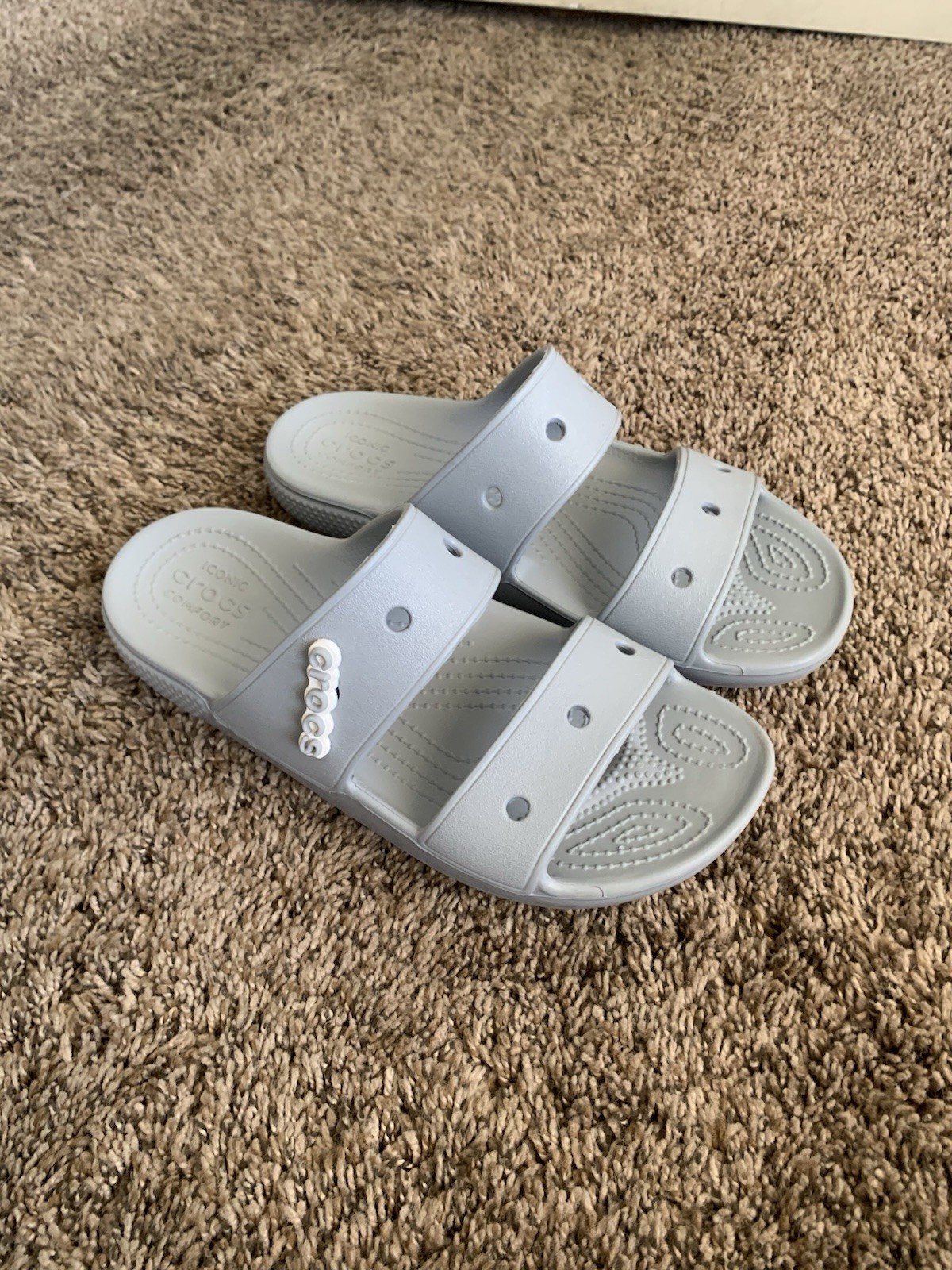 Crocs Gray V2 Slides Sandals Double Strap Slip On Comfort Shoes W8 M6