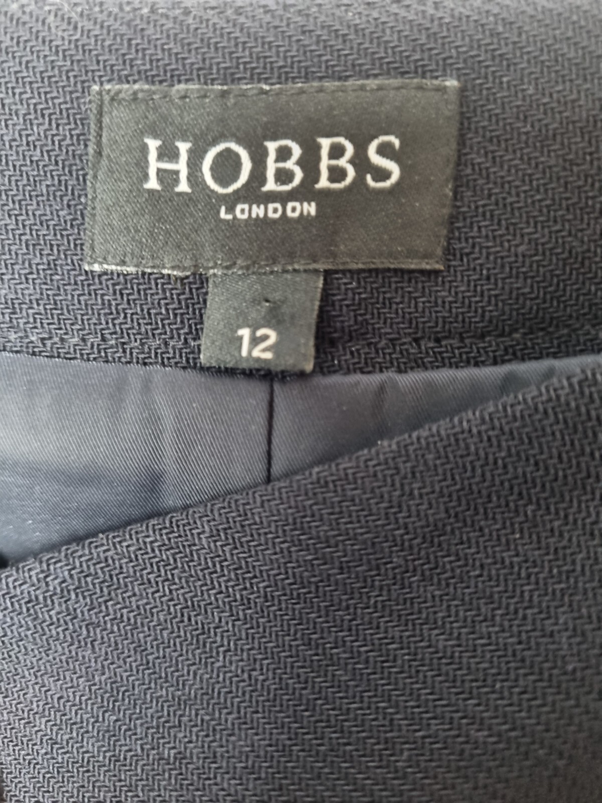 Hobbs Navy 100% Wool Pencil Skirt UK 12 Pleated Knee Length Fully Lined