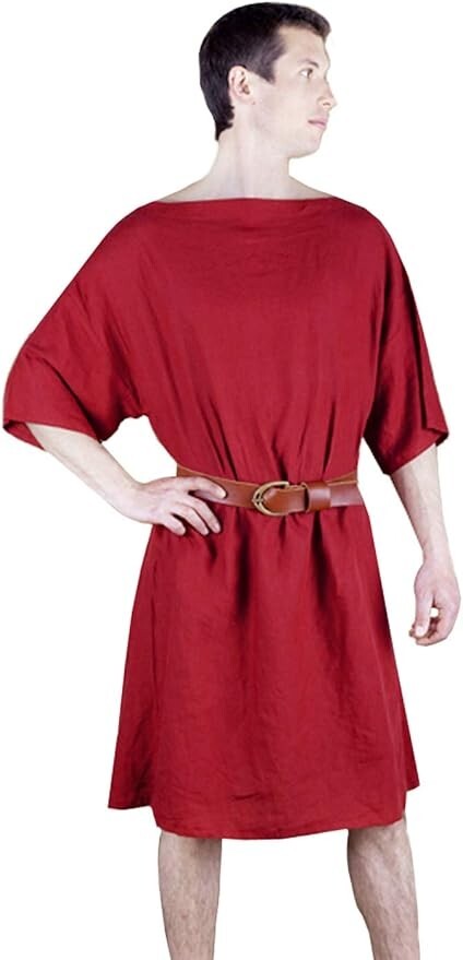 Renaissance Medieval Roman Greek Men’s Cotton Red Tunic,knee Sleeves