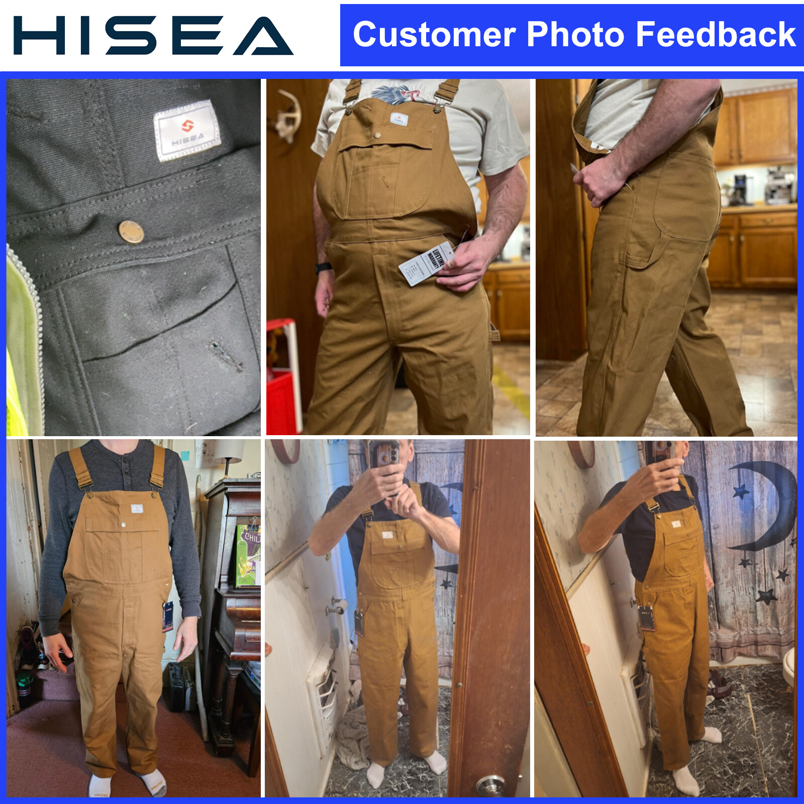 HISEA Men Heavy Duty Bib Overalls Relaxed Fit Dungarees Workwear Pants Jumpsuit
