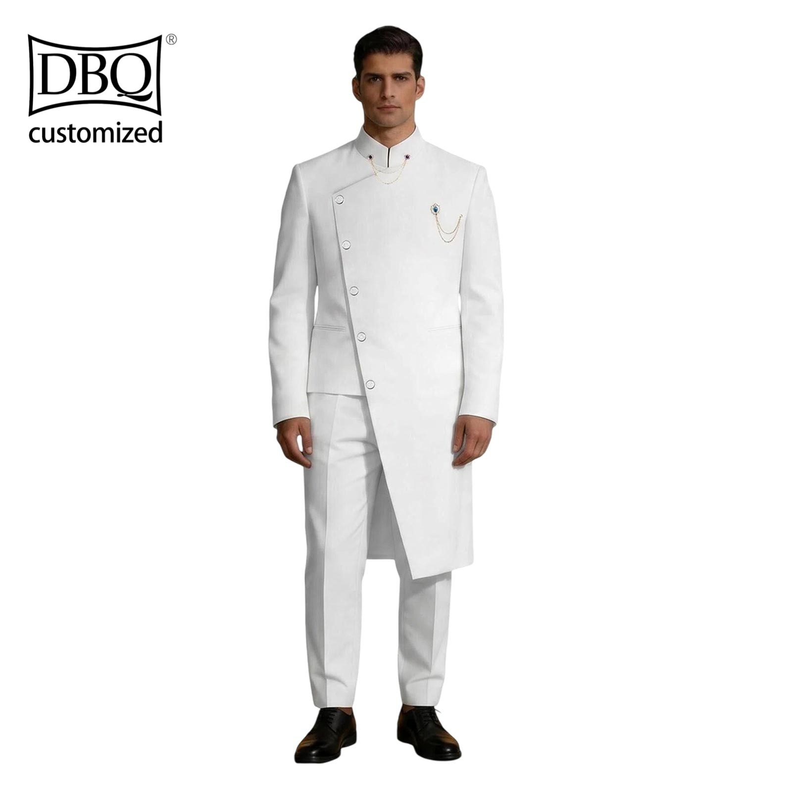 African Men’s Tailor Made Single Breast Long Jacket Pants 2 Pieces Business Set
