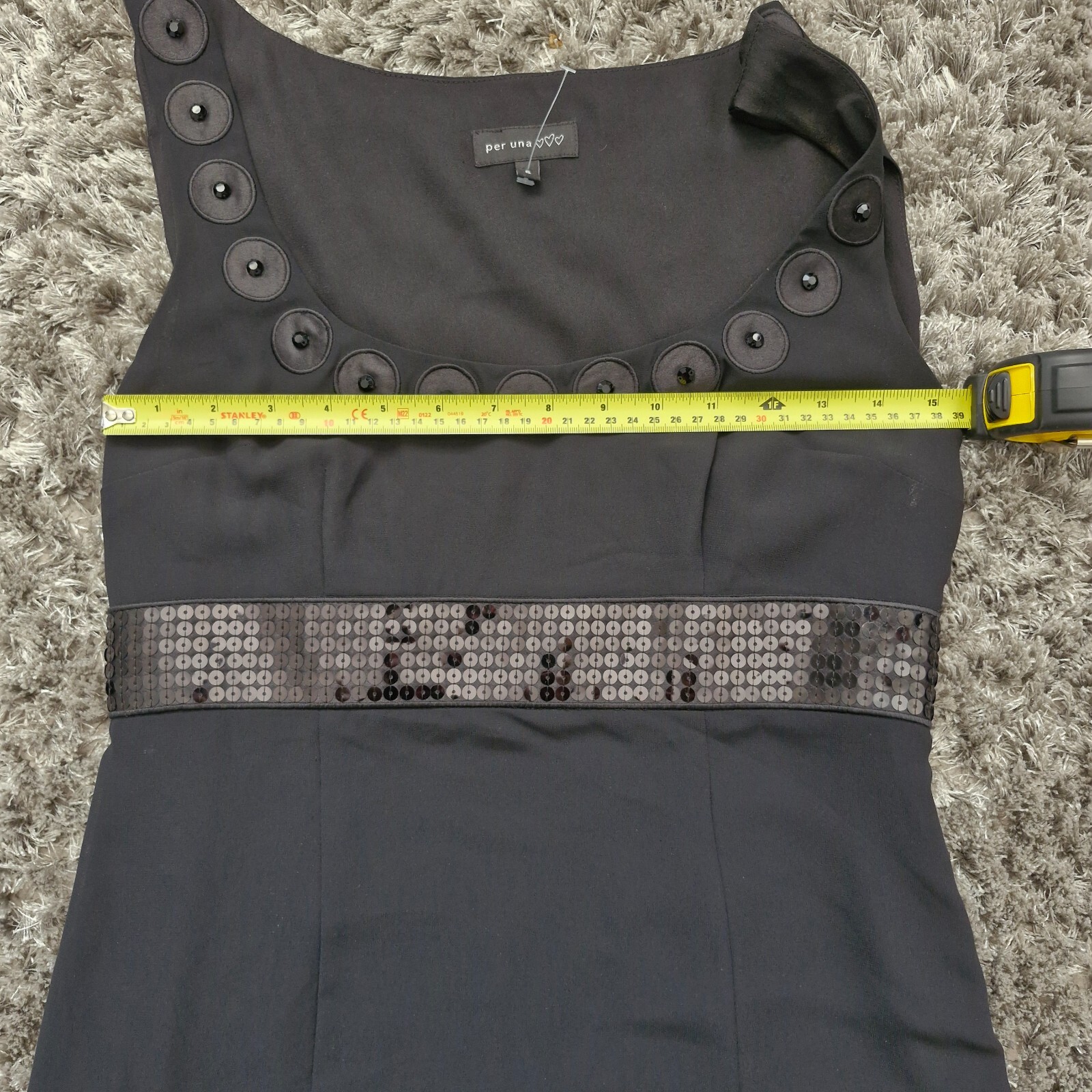 M&S Per Una Dress Size 8 Black Petite Sequinned Sleeveless Knee Length Lined