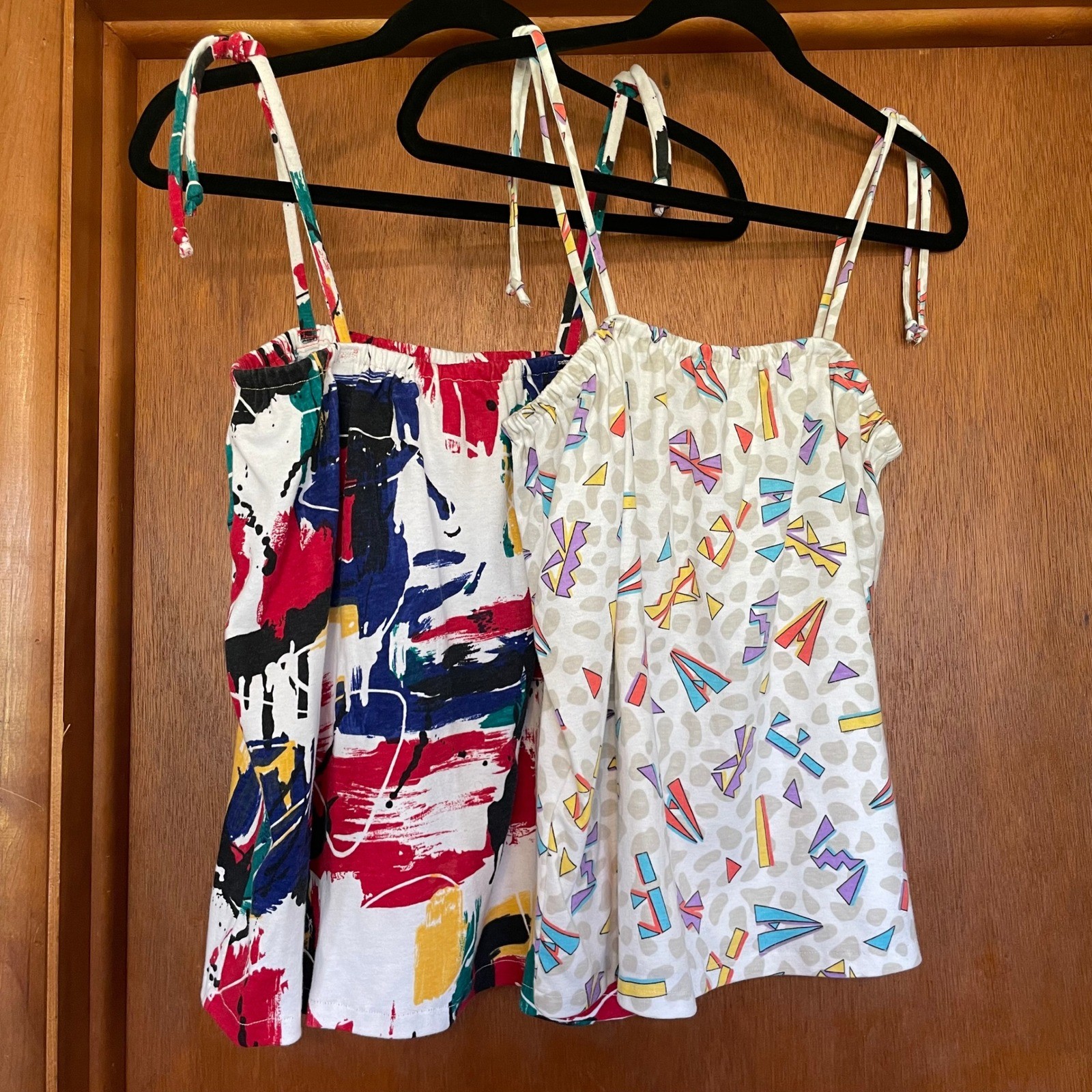 VTG 80s-90s Cami Tank Top Lot Paint Splatter Memphis Geometric Triangles Retro