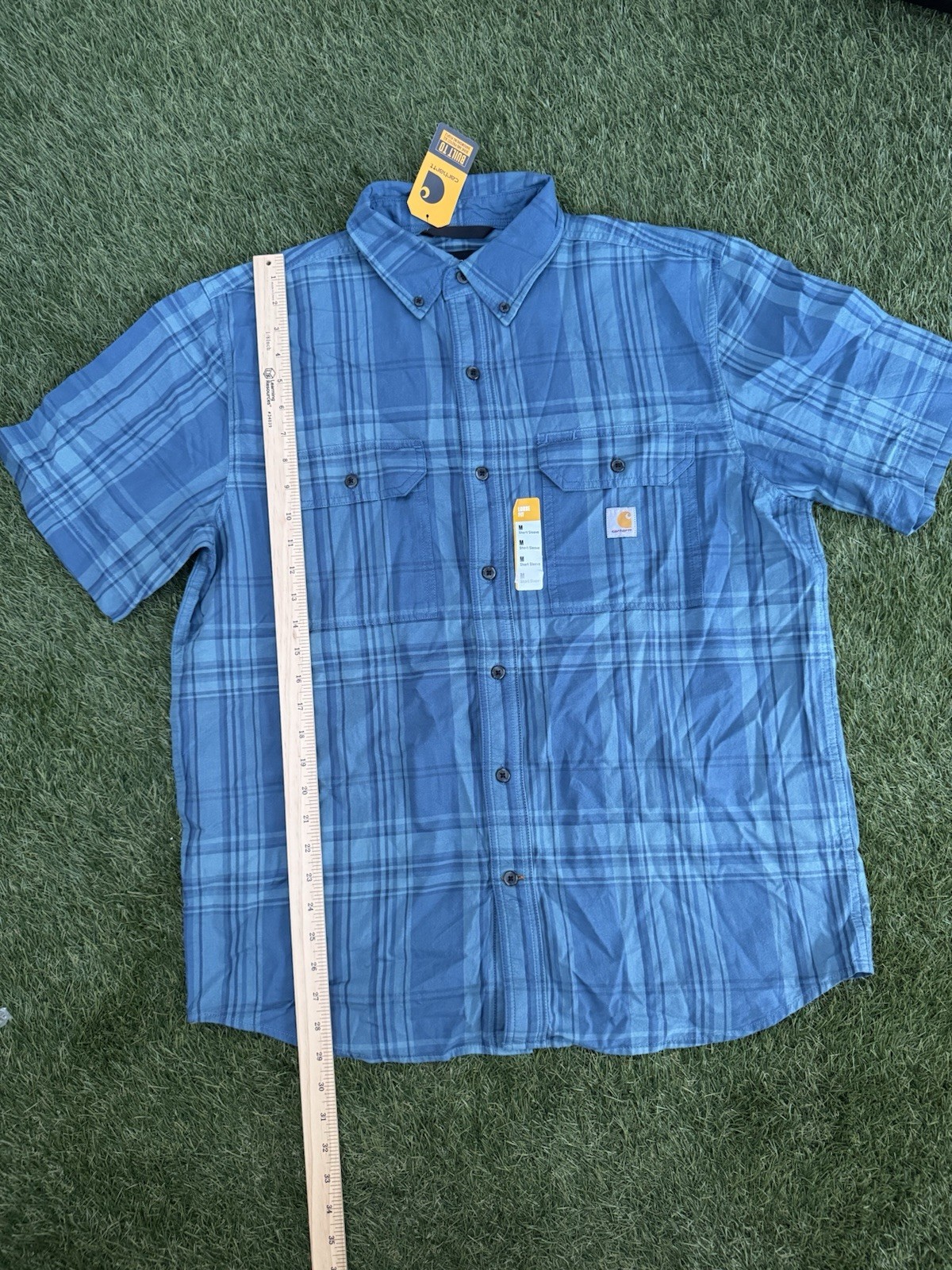 Carhartt Men’s Medium Loose Fit Midweight Short-Sleeve Plaid Shirt Storm Blue