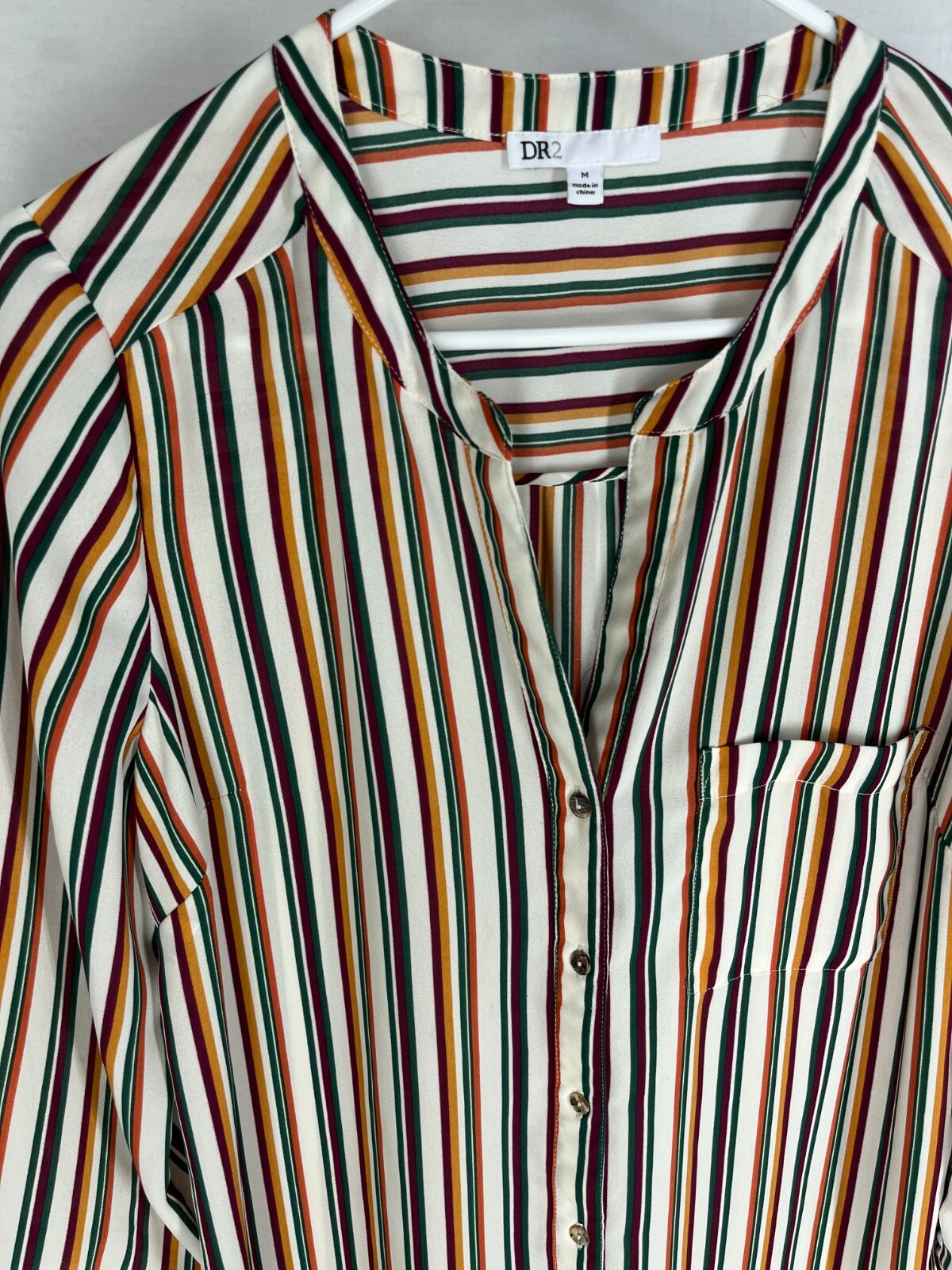 DANIEL RAINN DR2 STITCH FIX Blouse Tunic Size Medium Fall Colors Striped Hi Low