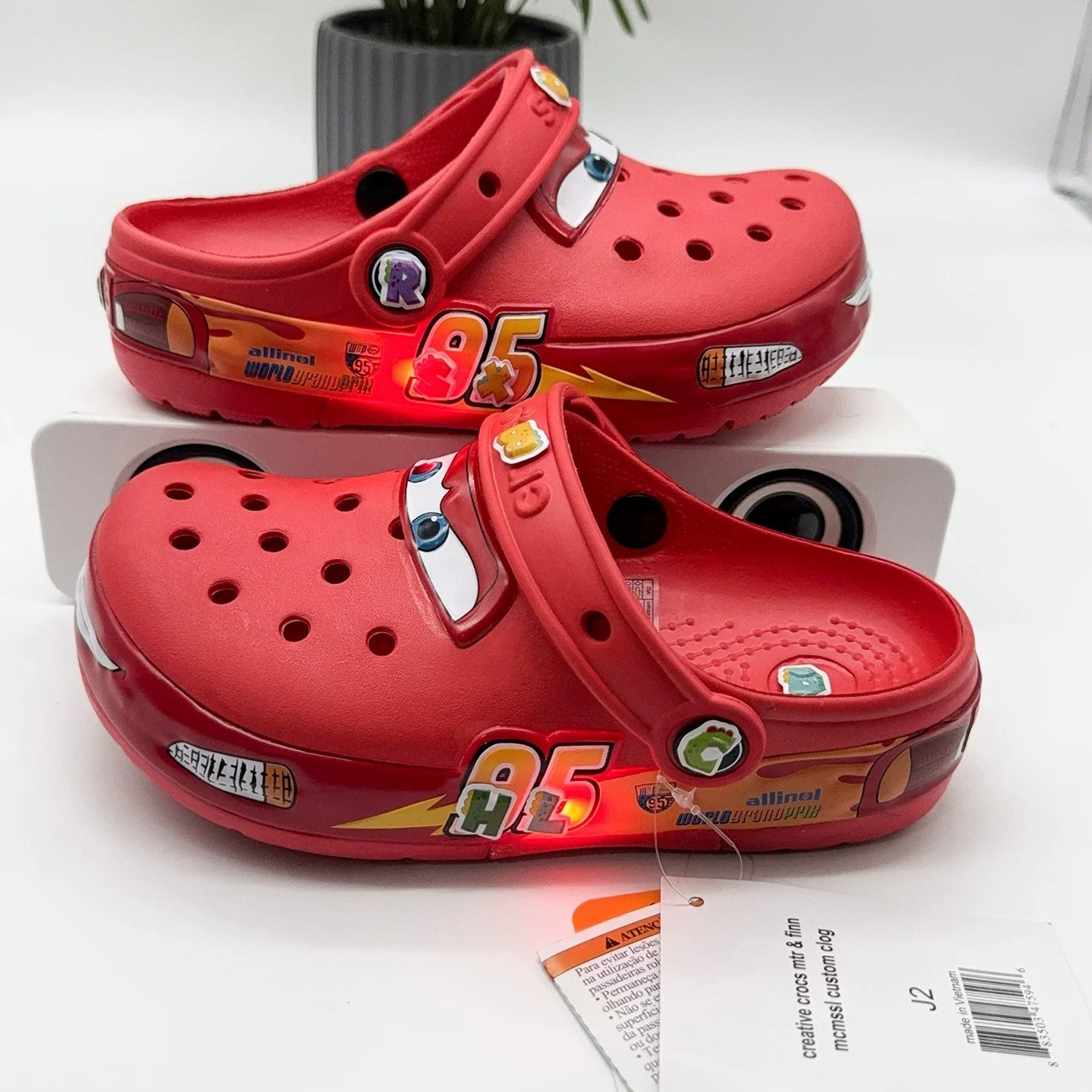 Kids Crocs Lightning McQueen Red Light Up Clogs Slip On Shoes Comfort