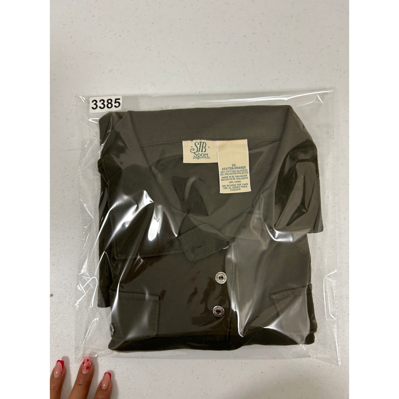 SJB Sport Mens 2X Olive Green Long Sleeve Polo Shirt Button Chest Pockets