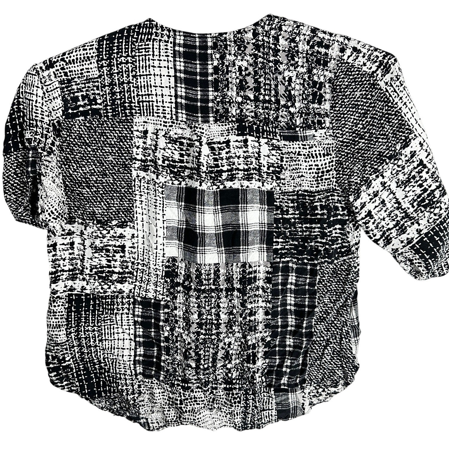 Covington Blouse Plus 2X Black White Patchwork Style Lightweight Cottage Boho