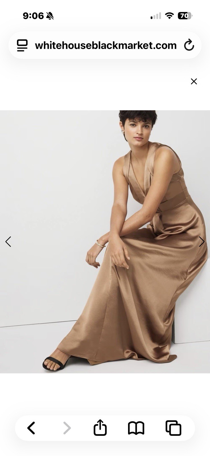 WHBM White House Black Market Metallic Gold Bronze Satin Gown Dress Sz 8 NWT