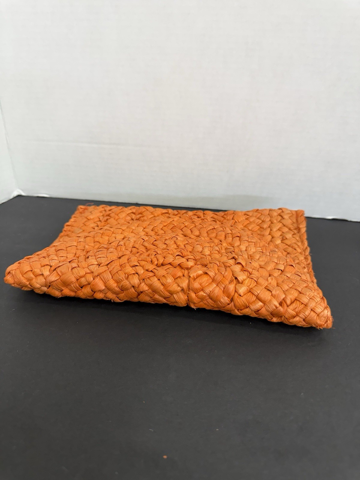 Orange Woven Raffia Straw Clutch Envelope Purse Boho Beach Vacation Summer