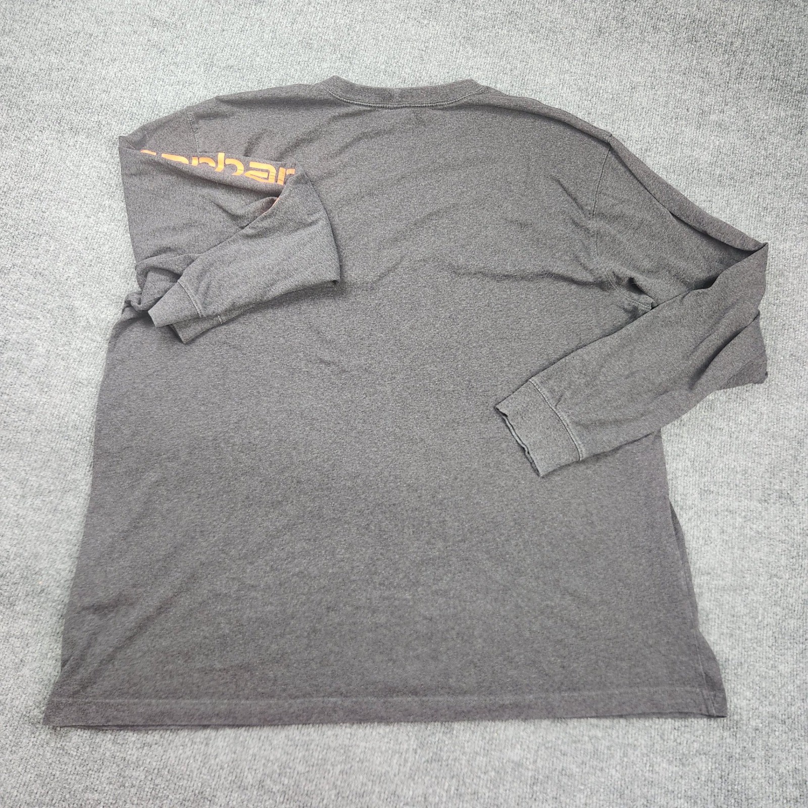 Carhartt Mens 2XL Loose Fit Long Sleeve Logo Graphic TShirt Charcoal Grey Orange