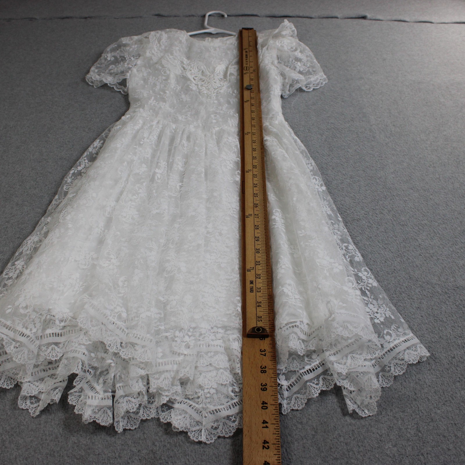 Jessica McClintock Dress Pre-Teen 8 White Lace Fit Flare Puff Sleeve Victorian